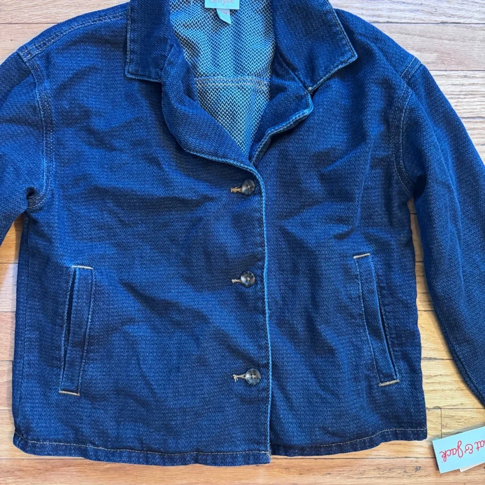 Cat & Jack Girls Dark Wash Denim Chore Jacket XL 14 Textured Chevron Indigo NWT